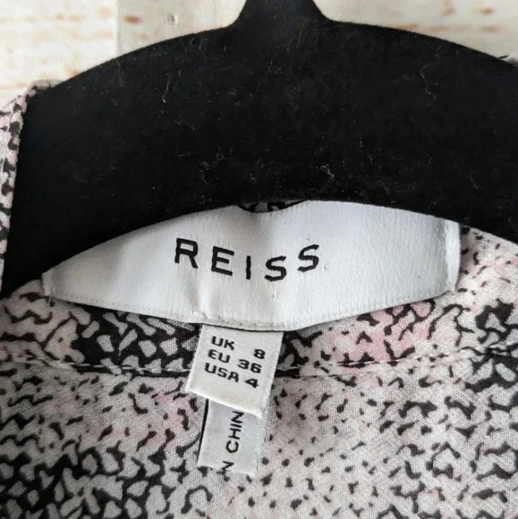 REISS Women's Size 4 (UK-8)  Alice Circle Printed Shirt Dress Pleated Pink Gray - Picture 7 of 11